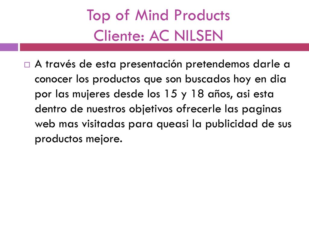 Top of Mind Products Cliente: AC NILSEN