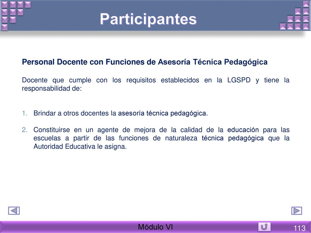 Participantes Personal Docente con Funciones de Asesoría Técnica Pedagógica.