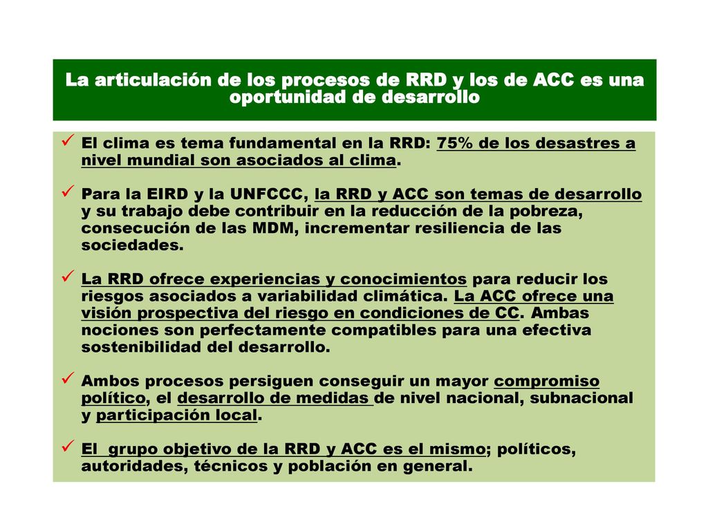 La articulación de los procesos de RRD y los de ACC es una oportunidad de desarrollo