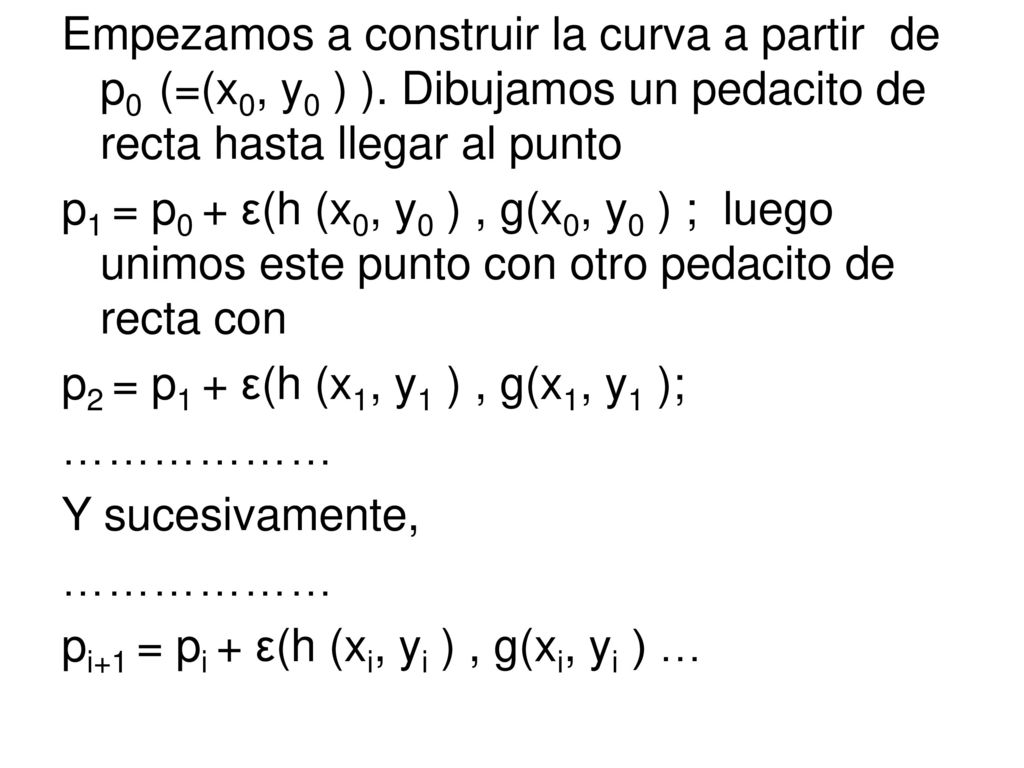 Empezamos a construir la curva a partir de p0 (=(x0, y0 ) )