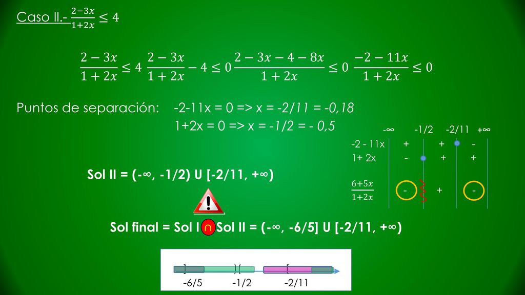 Sol final = Sol I ∩ Sol II = (-∞, -6/5] U [-2/11, +∞)