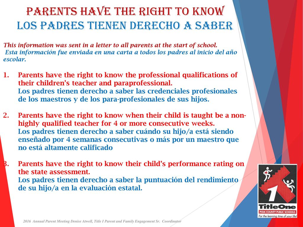 Parents Have the Right To Know Los Padres Tienen Derecho a Saber