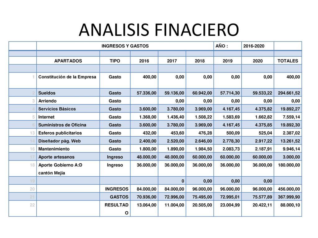 ANALISIS FINACIERO INGRESOS Y GASTOS AÑO : APARTADOS TIPO