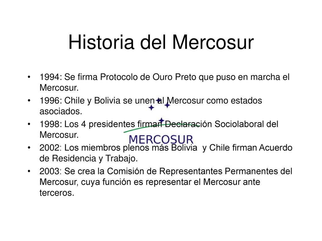 Historia del Mercosur 1994: Se firma Protocolo de Ouro Preto que puso en marcha el Mercosur.