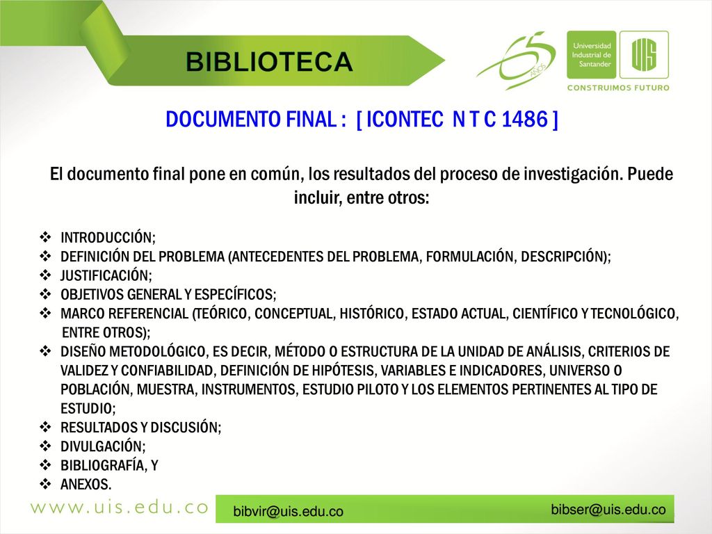 DOCUMENTO FINAL : [ ICONTEC N T C 1486 ]