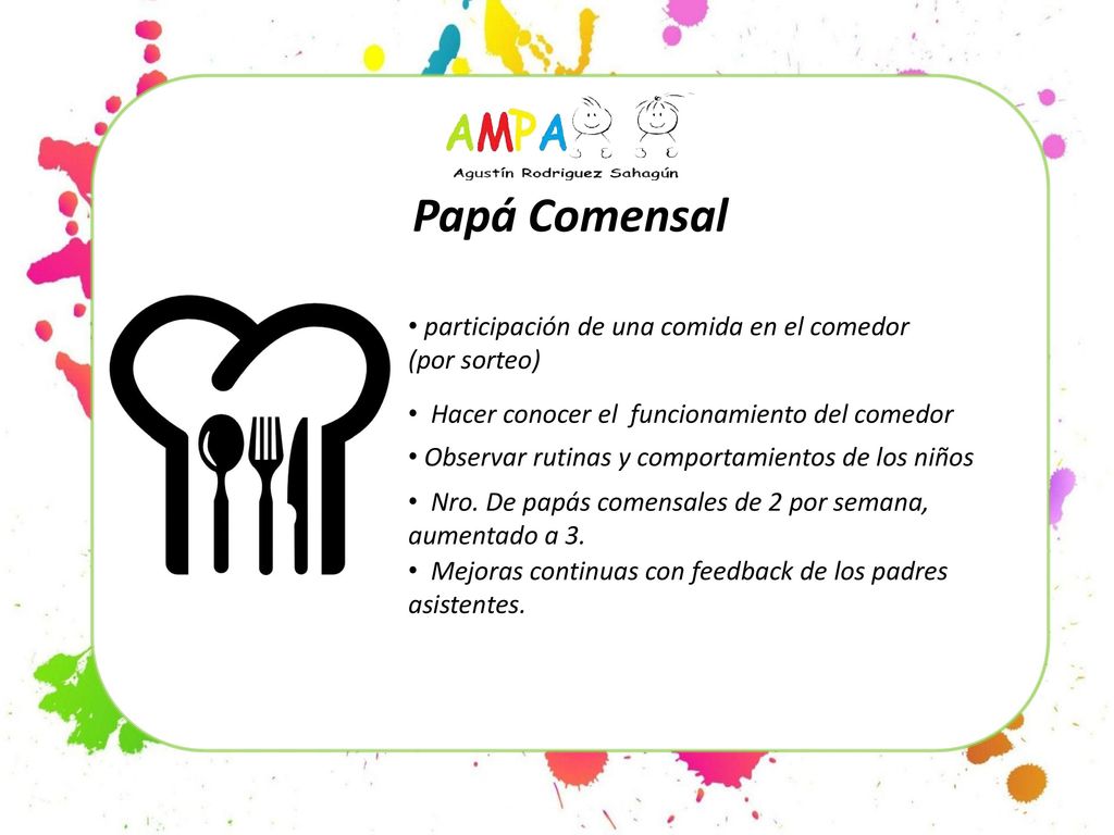 Papá Comensal participación de una comida en el comedor (por sorteo)