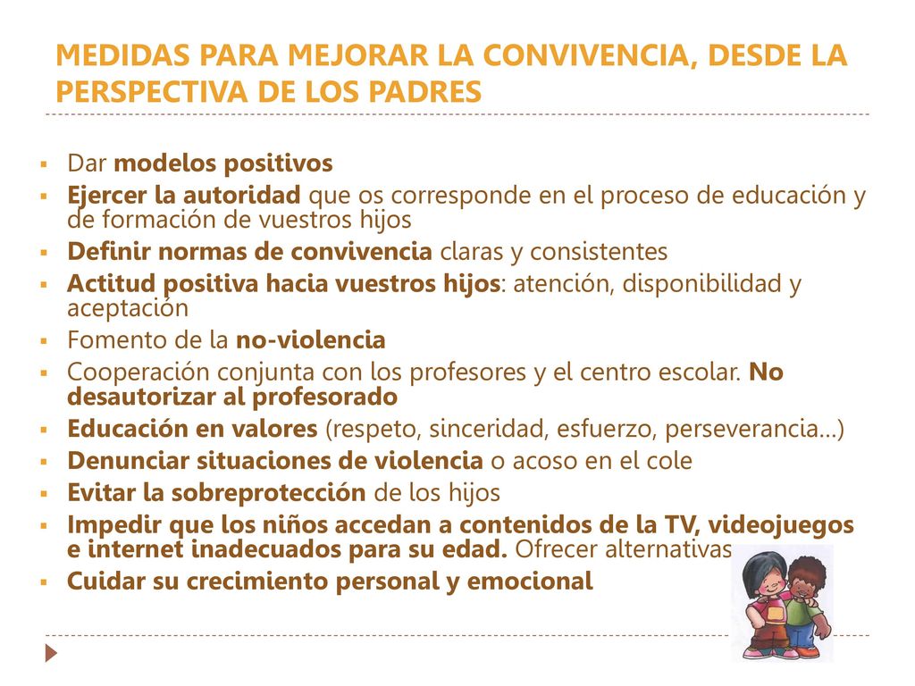 MEDIDAS PARA MEJORAR LA CONVIVENCIA, DESDE LA PERSPECTIVA DE LOS PADRES