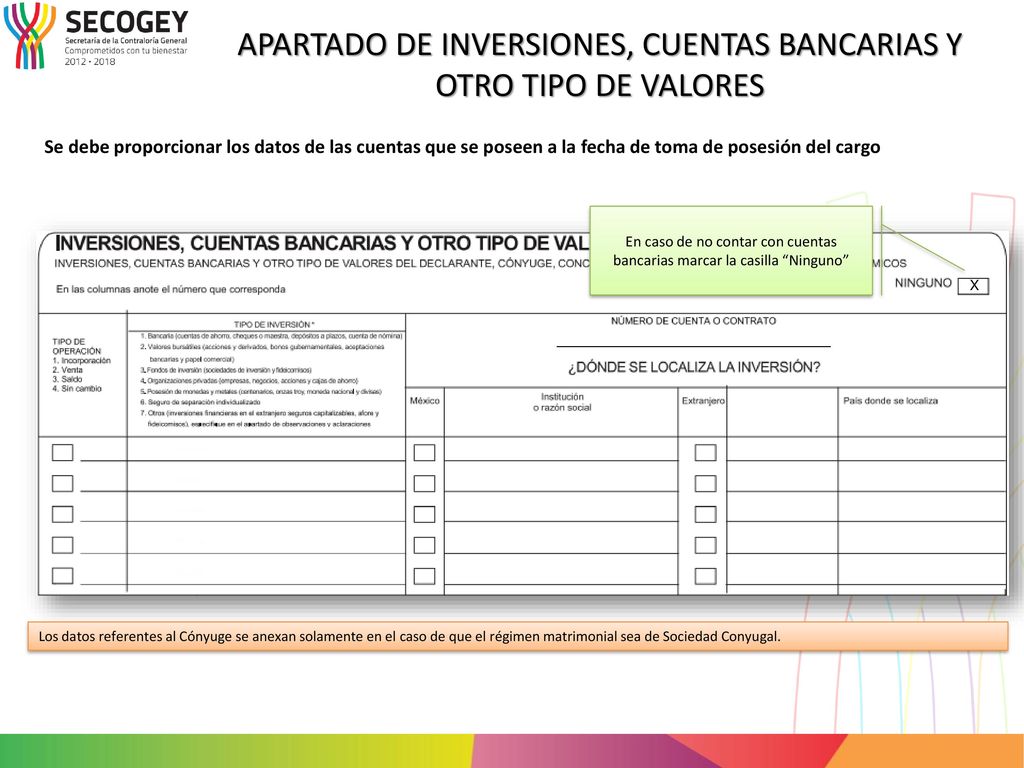 APARTADO DE INVERSIONES, CUENTAS BANCARIAS Y OTRO TIPO DE VALORES