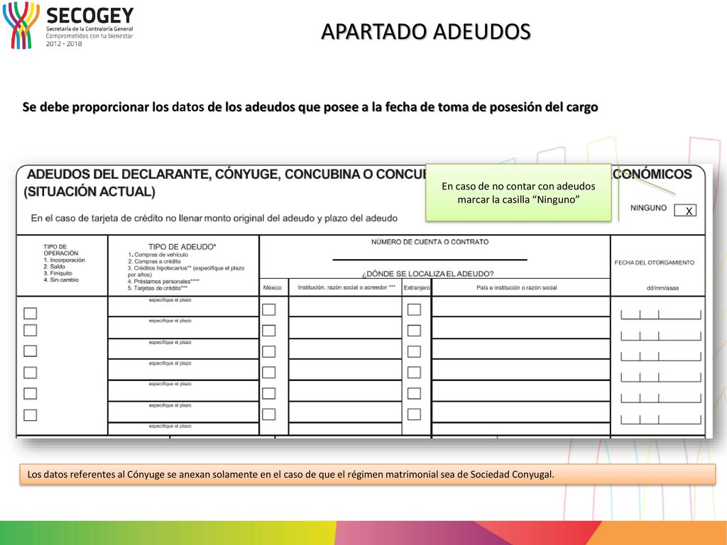 En caso de no contar con adeudos marcar la casilla Ninguno