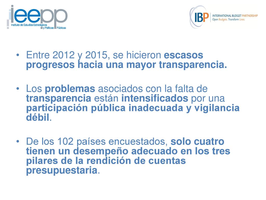 Entre 2012 y 2015, se hicieron escasos progresos hacia una mayor transparencia.