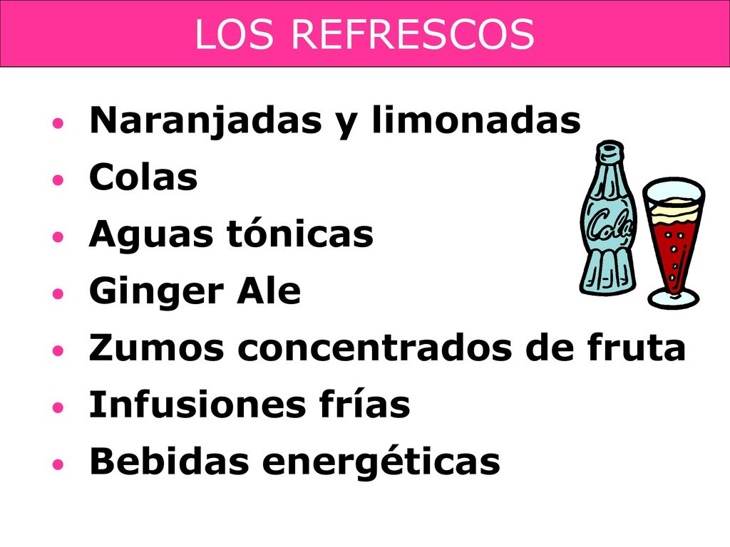 LOS REFRESCOS Naranjadas y limonadas Colas Aguas tónicas Ginger Ale
