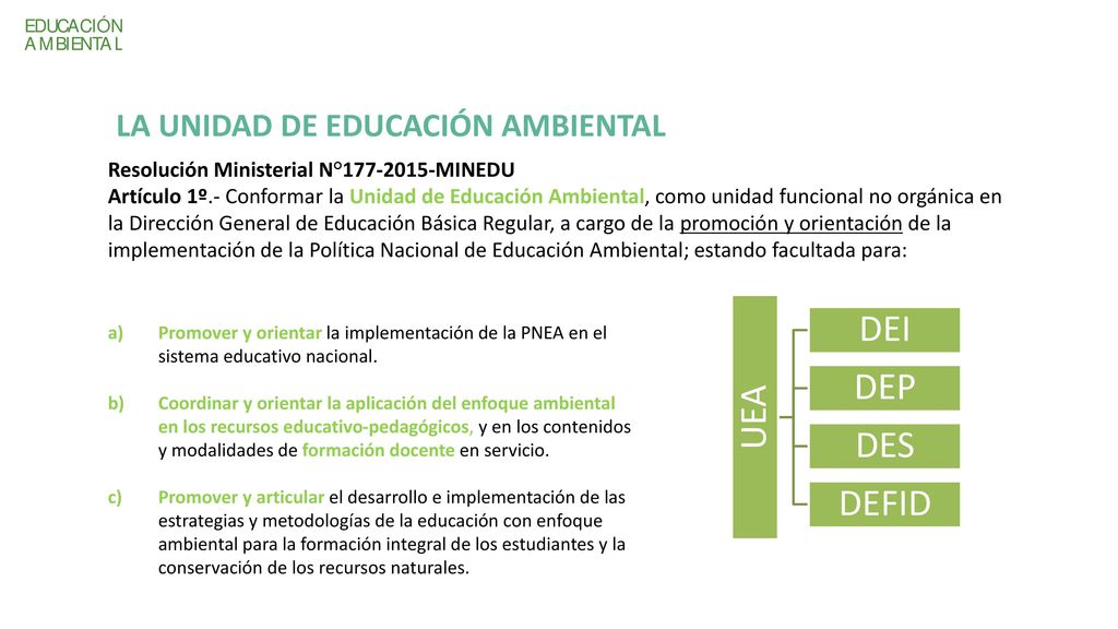 DEI DEP UEA DES DEFID LA UNIDAD DE EDUCACIÓN AMBIENTAL