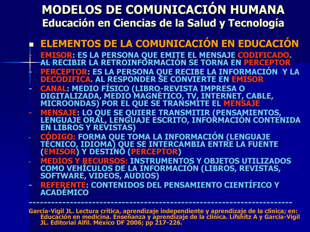 MODELOS DE COMUNICACIÓN HUMANA Educación en Ciencias de la Salud y Tecnología