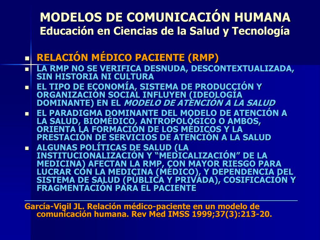 MODELOS DE COMUNICACIÓN HUMANA Educación en Ciencias de la Salud y Tecnología