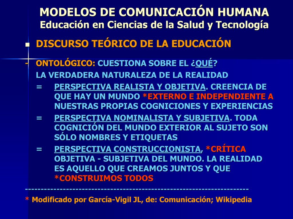 MODELOS DE COMUNICACIÓN HUMANA Educación en Ciencias de la Salud y Tecnología