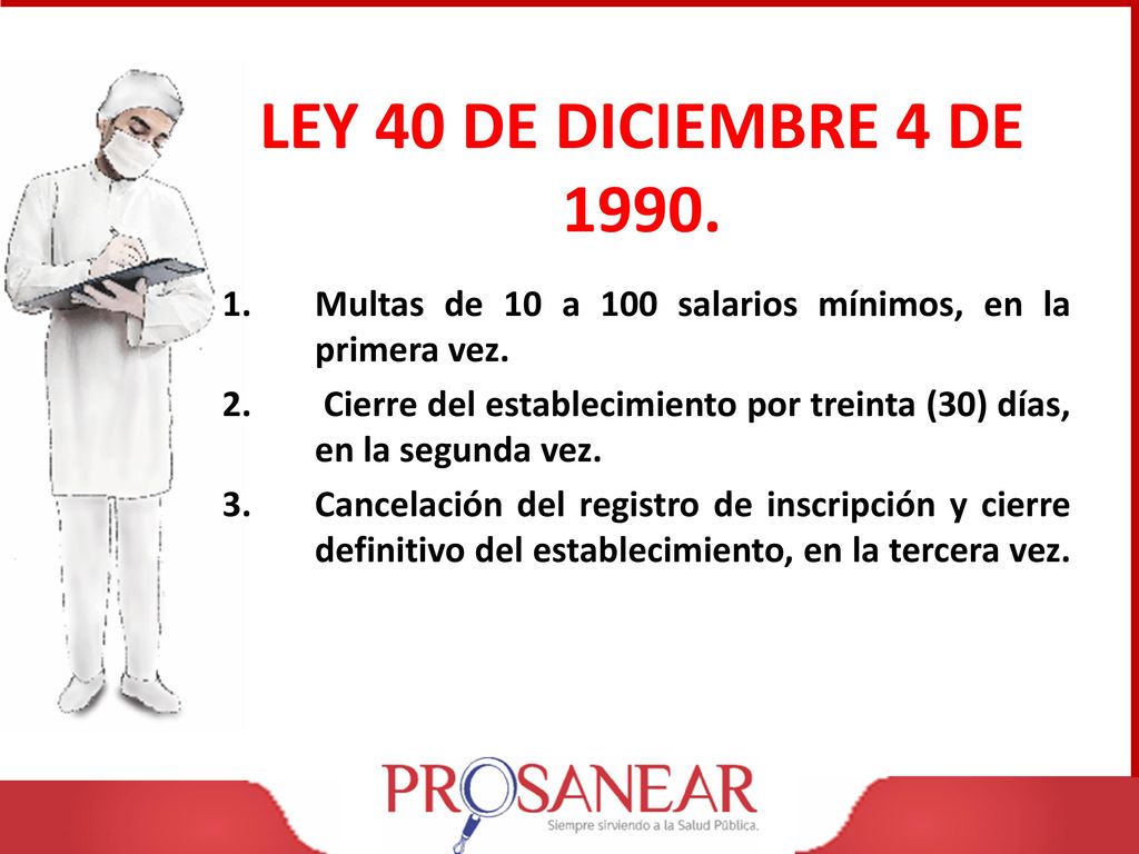 LEY 40 DE DICIEMBRE 4 DE Multas de 10 a 100 salarios mínimos, en la primera vez.