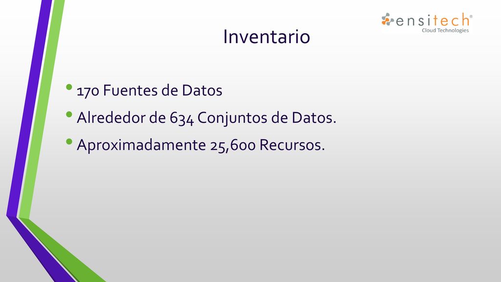 Inventario 170 Fuentes de Datos Alrededor de 634 Conjuntos de Datos.
