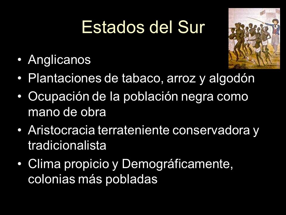 Estados del Sur Anglicanos Plantaciones de tabaco, arroz y algodón