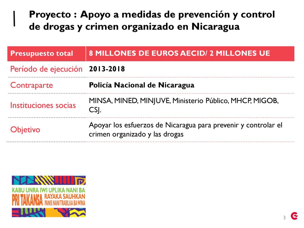 Proyecto : Apoyo a medidas de prevención y control de drogas y crimen organizado en Nicaragua