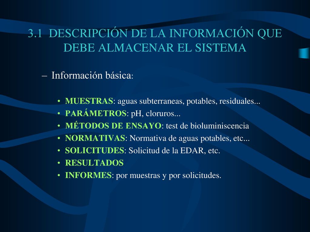 3.1 DESCRIPCIÓN DE LA INFORMACIÓN QUE DEBE ALMACENAR EL SISTEMA