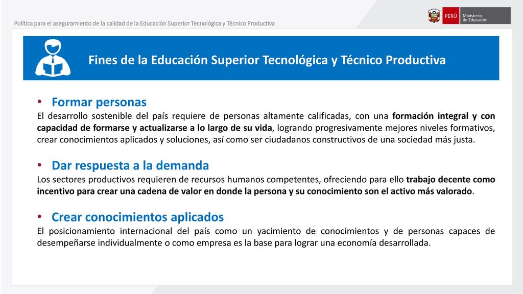 Fines de la Educación Superior Tecnológica y Técnico Productiva