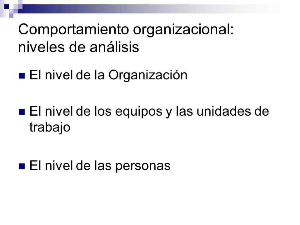 Comportamiento organizacional: niveles de análisis