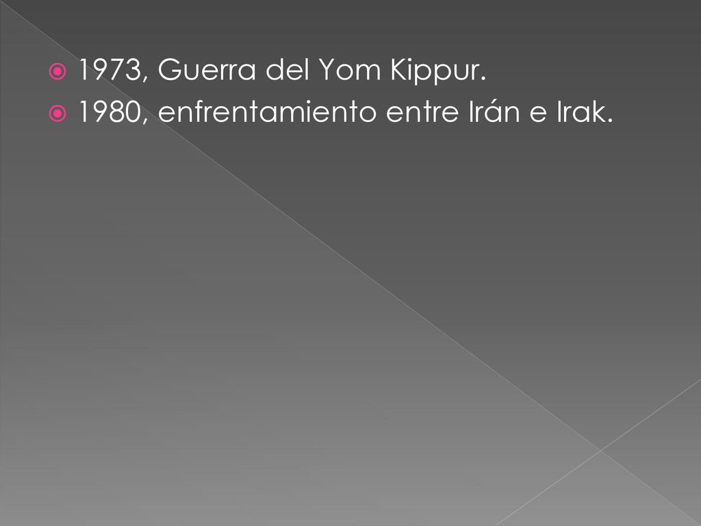 1973, Guerra del Yom Kippur. 1980, enfrentamiento entre Irán e Irak.