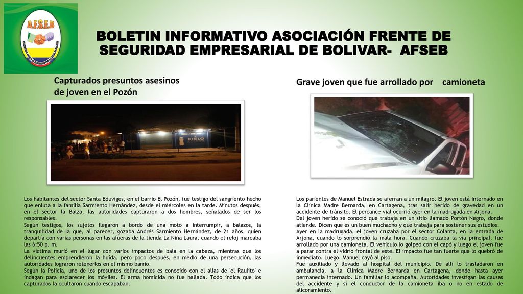 BOLETIN INFORMATIVO ASOCIACIÓN FRENTE DE SEGURIDAD EMPRESARIAL DE BOLIVAR- AFSEB