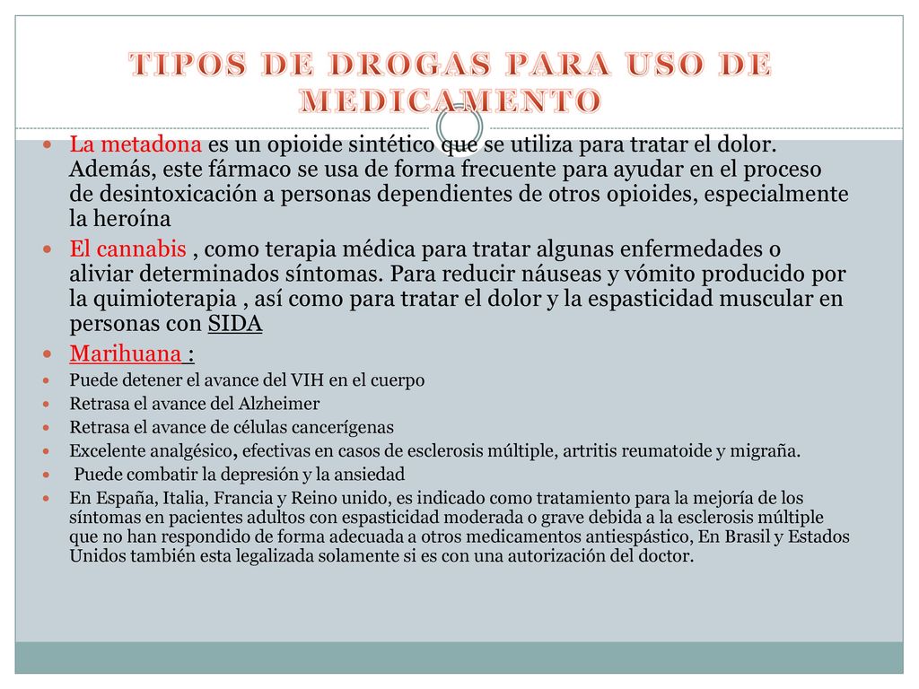 TIPOS DE DROGAS PARA USO DE MEDICAMENTO