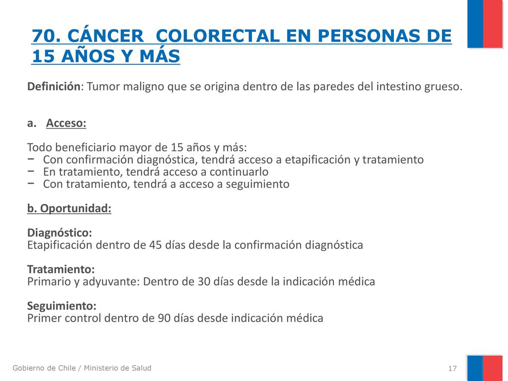 70. CÁNCER COLORECTAL EN PERSONAS DE 15 AÑOS Y MÁS