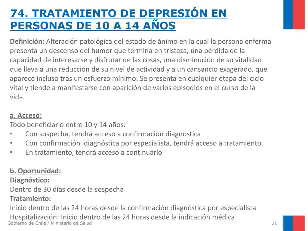 74. TRATAMIENTO DE DEPRESIÓN EN PERSONAS DE 10 A 14 AÑOS