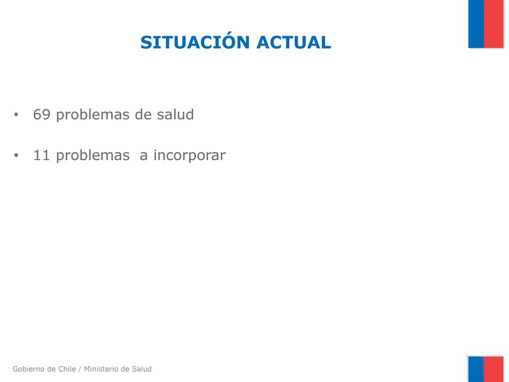 SITUACIÓN ACTUAL 69 problemas de salud 11 problemas a incorporar