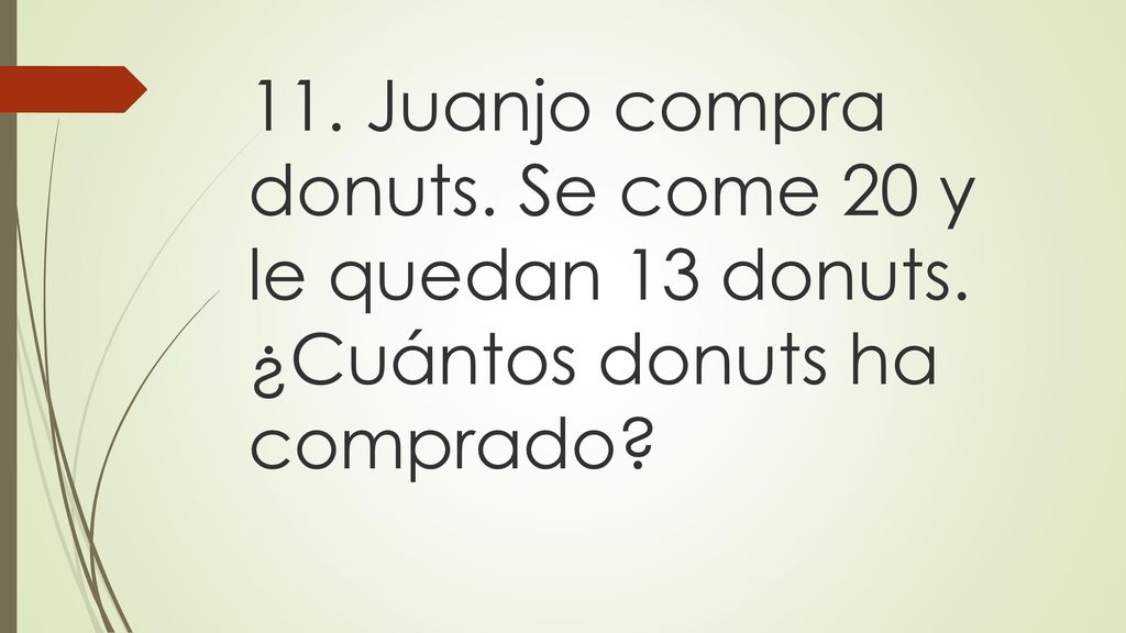 11. Juanjo compra donuts. Se come 20 y le quedan 13 donuts