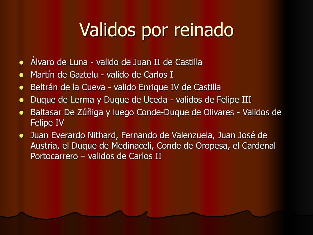 Validos por reinado Álvaro de Luna - valido de Juan II de Castilla