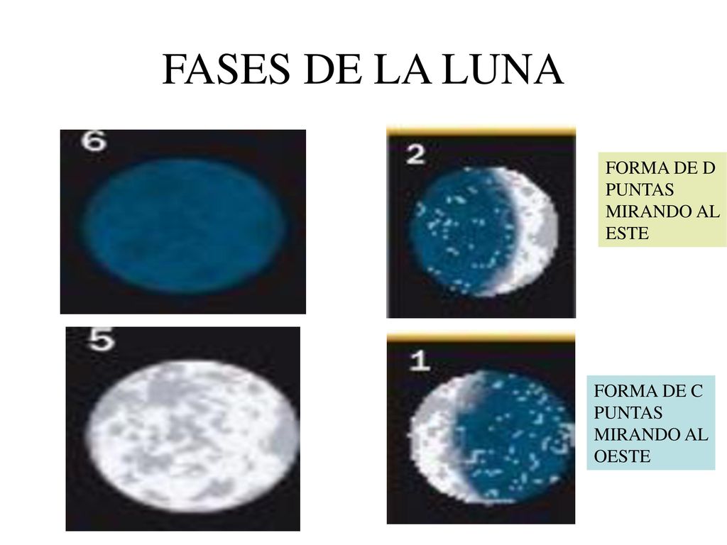 FASES DE LA LUNA FORMA DE D PUNTAS MIRANDO AL ESTE FORMA DE C PUNTAS