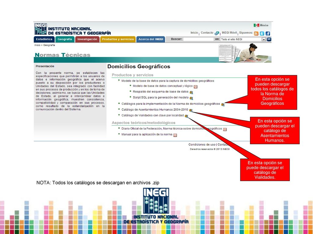 En esta opción se puede descargar el catálogo de Vialidades.