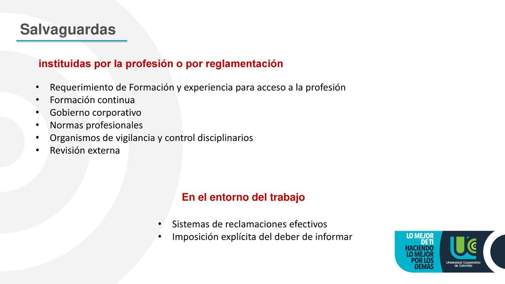 Salvaguardas instituidas por la profesión o por reglamentación