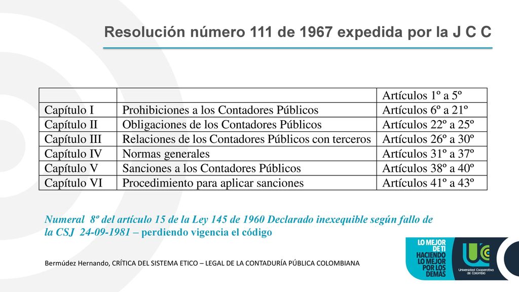 Resolución número 111 de 1967 expedida por la J C C