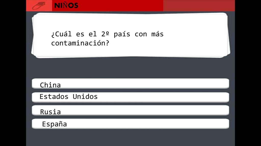 NIÑOS ¿Cuál es el 2º país con más contaminación China Estados Unidos Rusia España