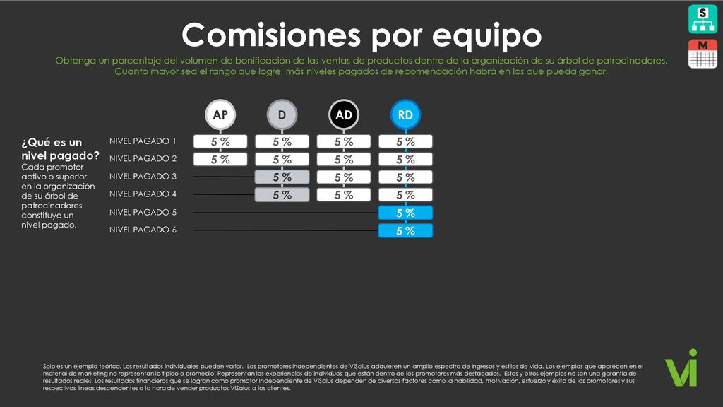 Comisiones por equipo AP D AD 5 % 5 % 5 % ¿Qué es un nivel pagado