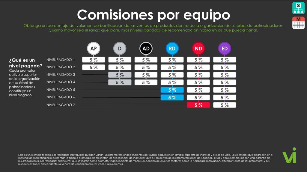 Comisiones por equipo AP D AD RD ND 5 % 5 % 5 % 5 % 5 %