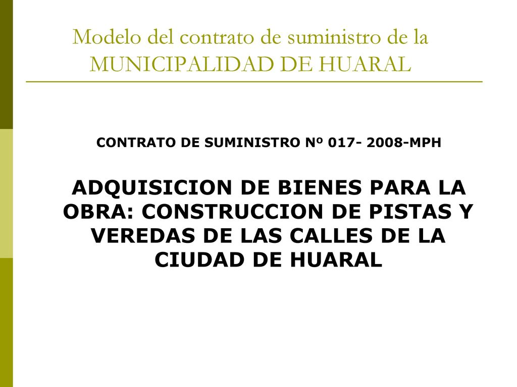 Modelo del contrato de suministro de la MUNICIPALIDAD DE HUARAL