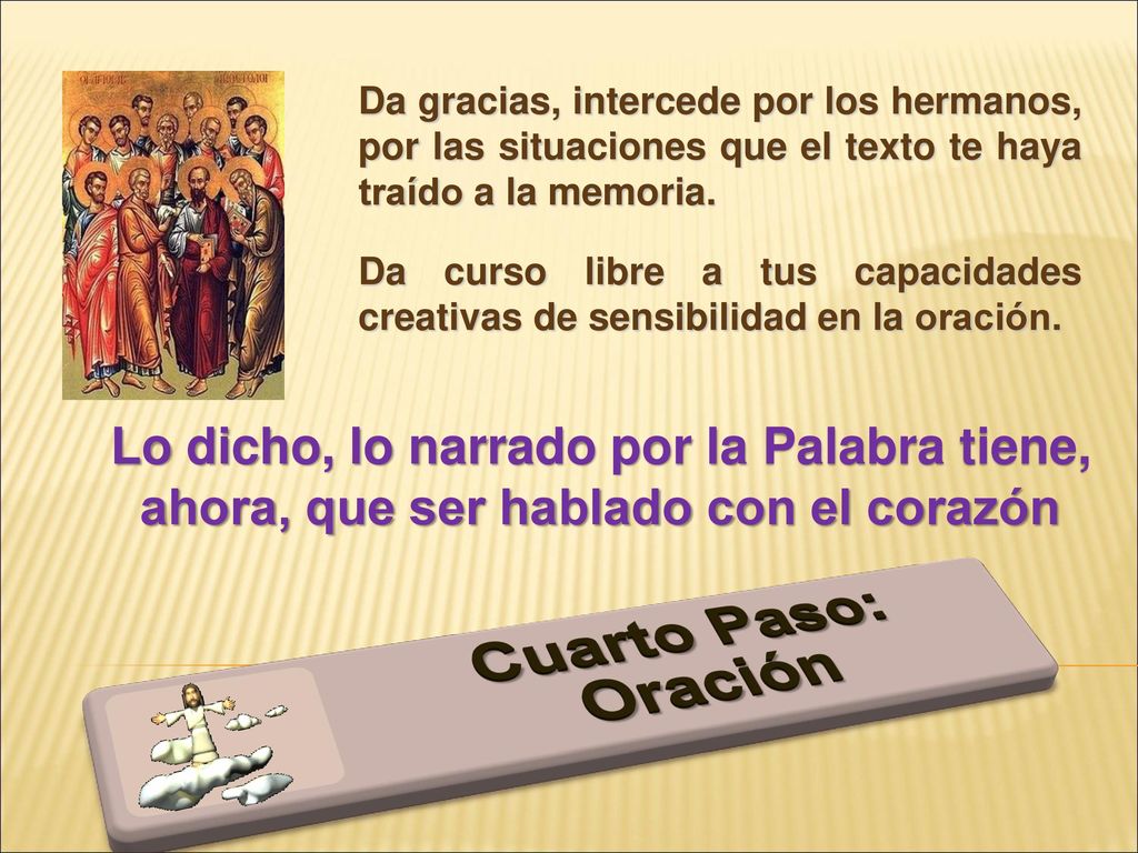 Da gracias, intercede por los hermanos, por las situaciones que el texto te haya traído a la memoria.