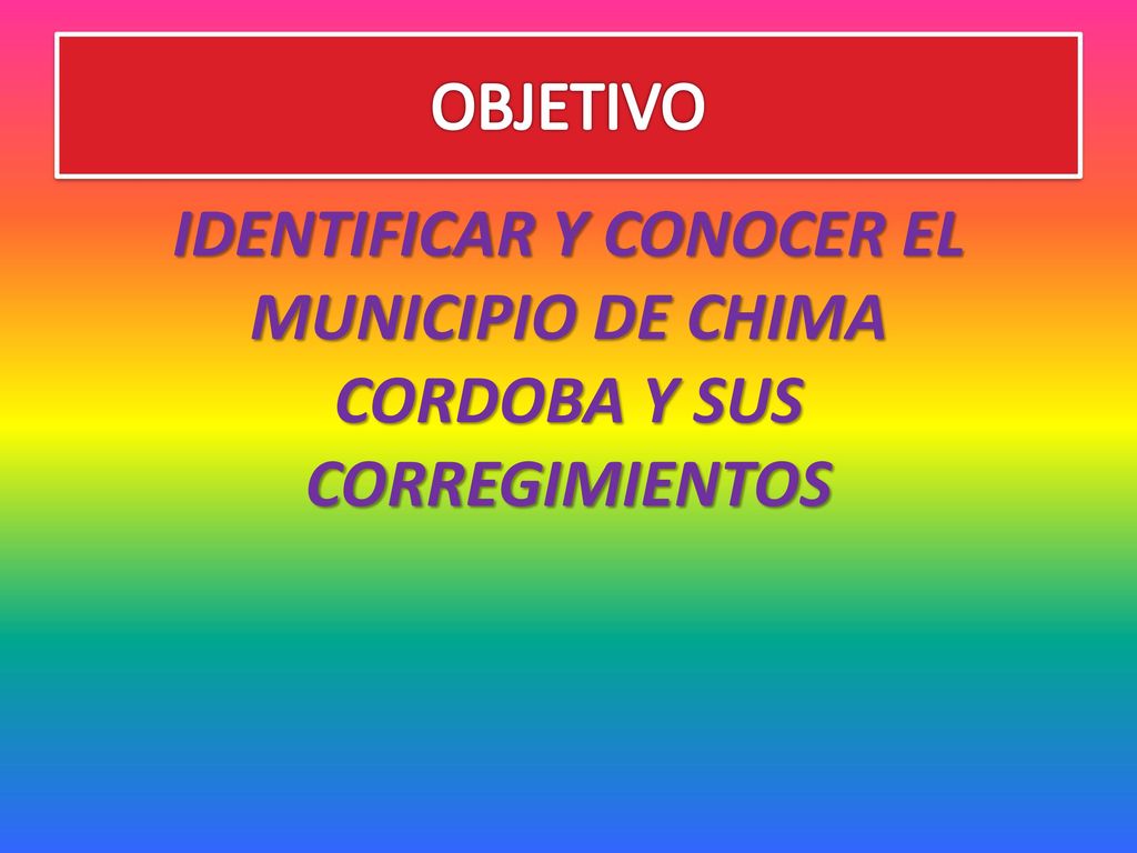 OBJETIVO IDENTIFICAR Y CONOCER EL MUNICIPIO DE CHIMA CORDOBA Y SUS CORREGIMIENTOS