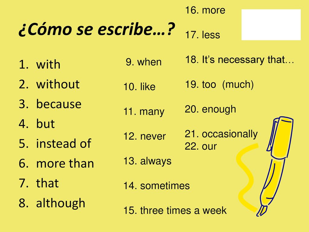 ¿Cómo se escribe… with without because but instead of more than that
