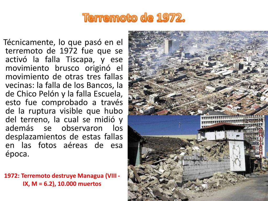 1972: Terremoto destruye Managua (VIII -IX, M = 6.2), muertos