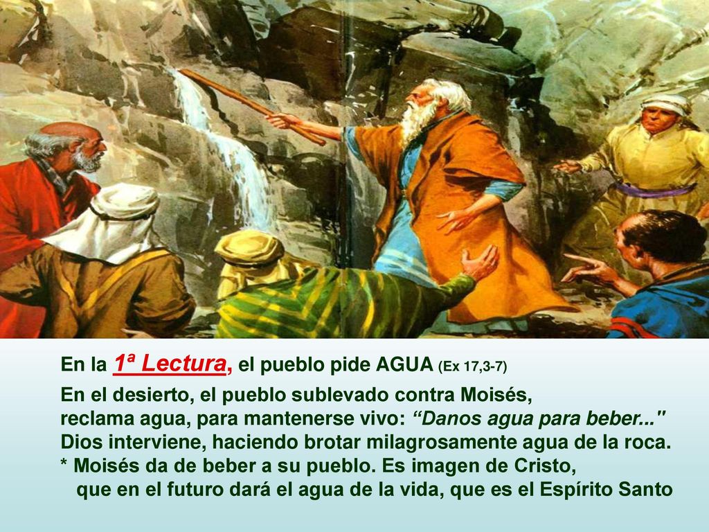 En la 1ª Lectura, el pueblo pide AGUA (Ex 17,3-7)