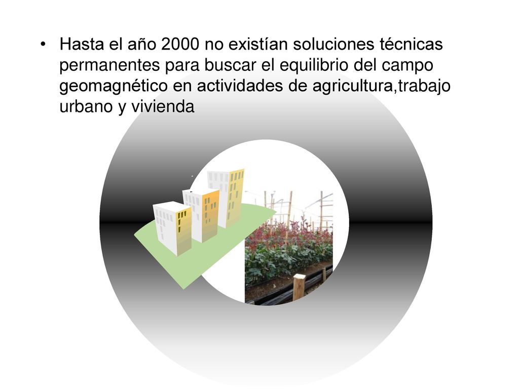 Hasta el año 2000 no existían soluciones técnicas permanentes para buscar el equilibrio del campo geomagnético en actividades de agricultura,trabajo urbano y vivienda