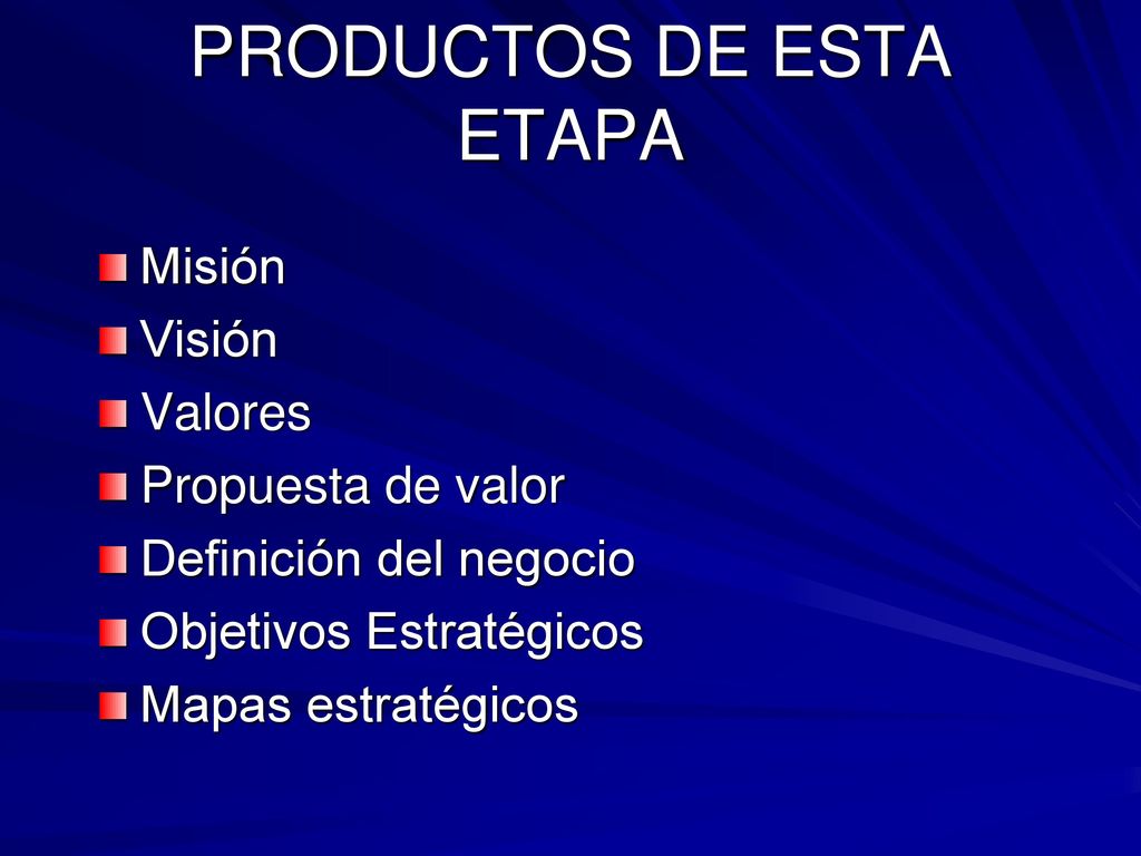 PRODUCTOS DE ESTA ETAPA