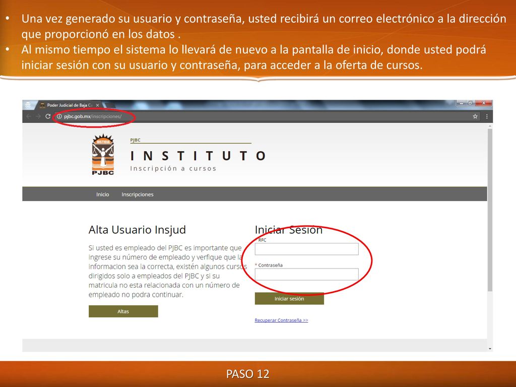 Una vez generado su usuario y contraseña, usted recibirá un correo electrónico a la dirección que proporcionó en los datos .